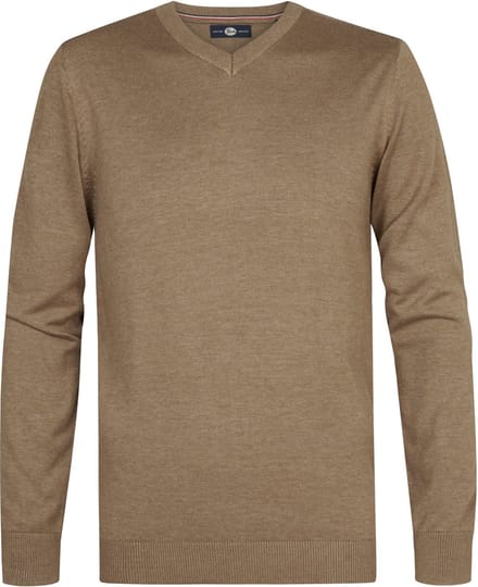 Petrol Industries Heren Trui - Fijngebreid - V-hals - Pullover - Basic Knit - Bruin - Maat XXL