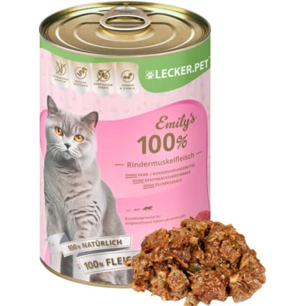 24 x 400 g Lecker.Pet® Emily's 100 % rundvlees spiervlees natvoer voor katten