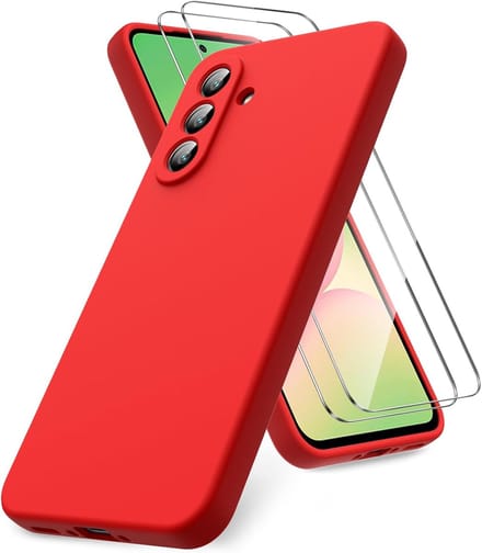 Liquid Silicone Case met 2x Screenprotector - Rood - Shockproof Hoesjes Geschikt voor: Samsung Galaxy A56