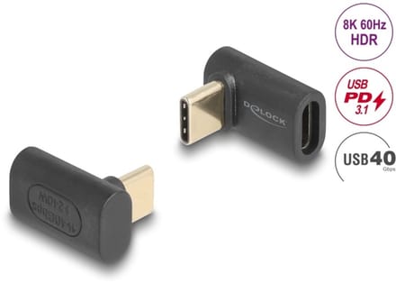 Delock Adapter USB 40 Gbps USB Type-C™ PD 3.1 240 W Stecker zu Buchse gewinkelt 8K 60 Hz