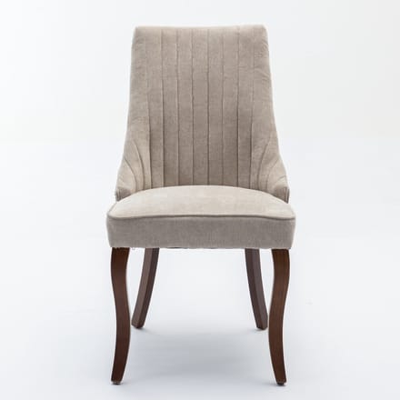 Beige chenille tweepersoons eetkamerstoel rubberhout frame hoog draagvermogen