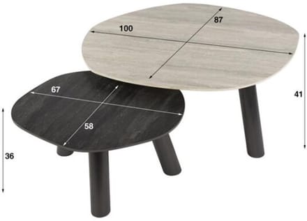 Salontafel set/2 log Twin - 3D ceramic mix travertine