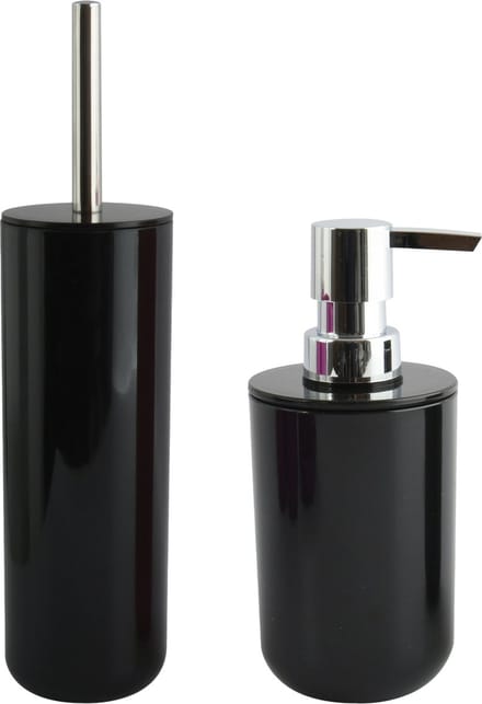 MSV Badkamer accessoires set - zwart - zeeppompje en wc/toilet-borstel
