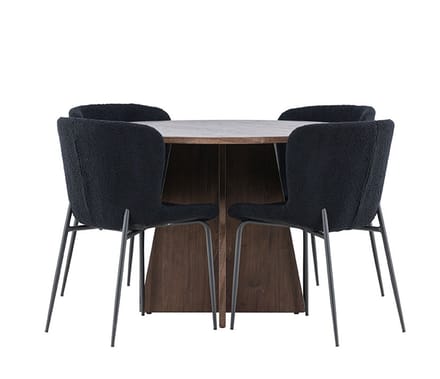 Bootcut eethoek tafel Ø110cm en 4 teddy stoelen mocca.