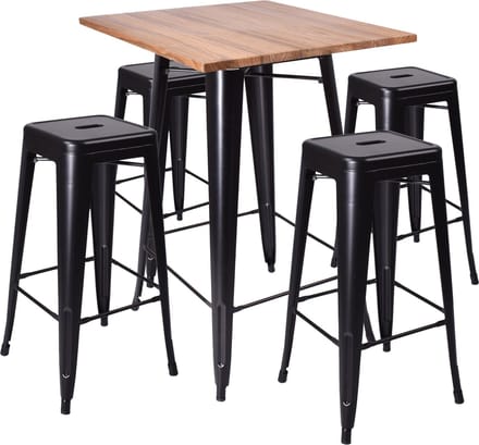 Bartafel + barkrukken Vintage Tolix - zwart - set van 4 inclusief tafel