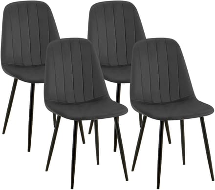 CLP Baxter Set van 4 Eetkamerstoelen - Zwart Metalen Frame - Velvet - Fluweel/donkergrijs