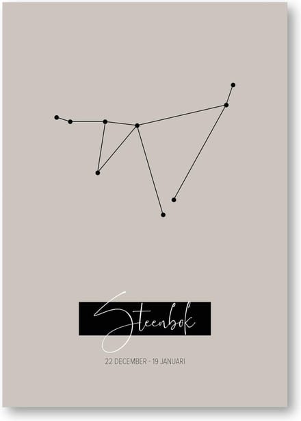 MOODZ design | Sterrenbeeldposter Steenbok | A3 formaat | warm grijs | naturel