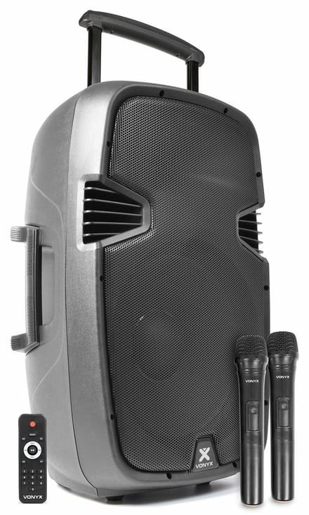 Mobiele speaker - Vonyx SPJ-PA915 Bluetooth speaker met accu en 2 draadloze microfoons