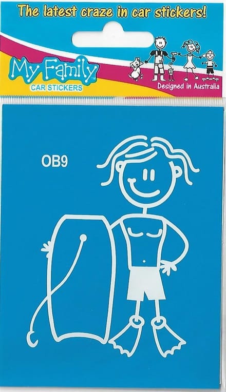 Jongen bodyboard - autosticker - wit - 9 cm