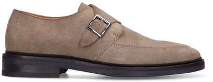 Manfield - Heren - Taupe suède gespschoenen - Maat 43