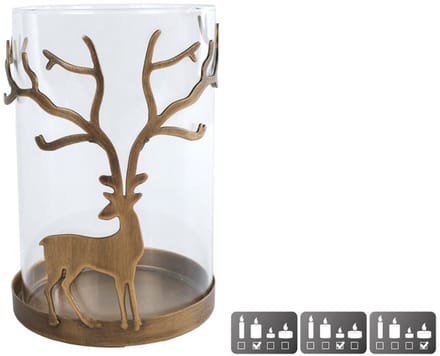 Windlicht Deer goud glas decoratief sfeerlicht 9x9x13,5cm.
