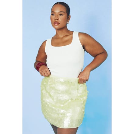 boohoo Dames Plus Matte Gemengde Pailletten Minirok | Citroen | Maat: 46