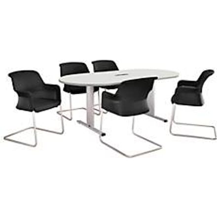 Schäfer Shop Select Vergadertafel Planova, ovaal incl. netbox, 2000 x 1000 mm, wit, accentlijst blank aluminium