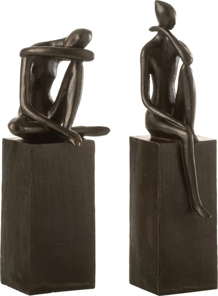 J-Line figuur Op Sokkel - polyresin - donkerbruin - 2 stuks