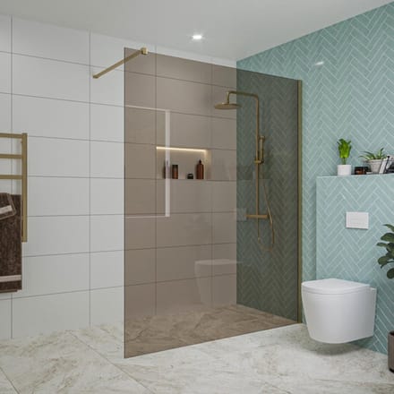 FugaFlow Eccelente Vetro inloopdouche badkamer - 160x200cm - rookglas - wandarm - geborsteld messing