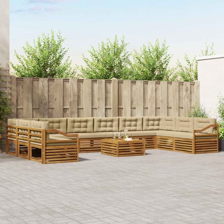 vidaXL - Sofa-Sets - 11 - st - Natuurlijk - en - Beige - Massief - Acacia - Hout