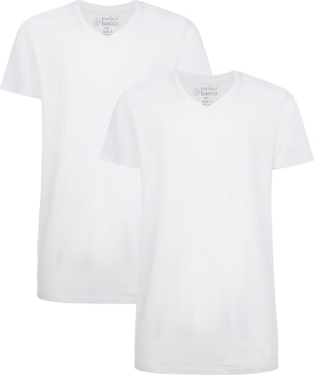Comfortabel & Zijdezacht Bamboo Basics Long Fit T-Shirts Velo V-hals (2-pack) - Wit - XL