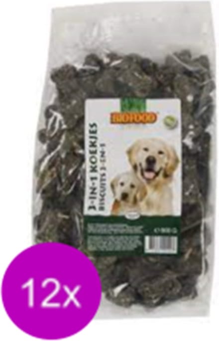 12x Biofood 3-In-1 Koekjes Kruiden - Hondensnacks - 500g