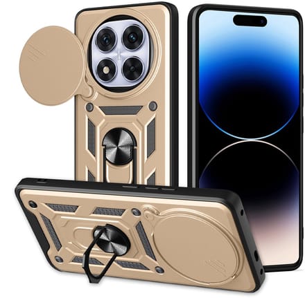 MobyDefend Hoesje - Geschikt voor Xiaomi Redmi Note 14 Pro Plus - Pantsercase Met Draaibare Ring - Goud