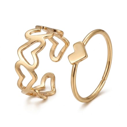 Goudkleurige ring set dames aanschuifring open ring hart ring stapelbare ring verstelbare ring minimalistische vriendschapsring 2 delige sieraden set