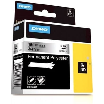 DYMO Rhino industriële labels | Permanent Polyester | 19 mm x 3,5 m | zwarte afdruk op metallic | zelfklevende labels voor Rhino & LabelManager labelprinters