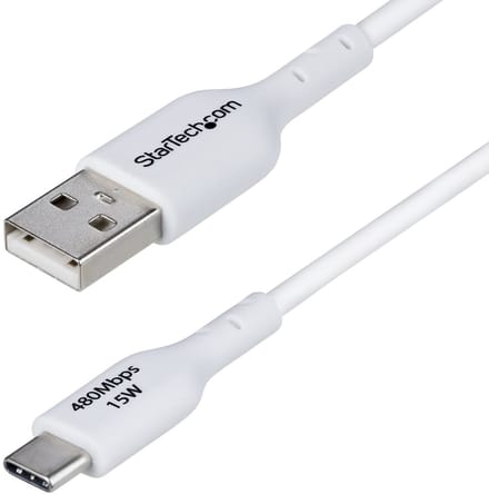 StarTech.com 1m USB-A naar USB-C Laadkabel, USB-A naar USB Type-C Oplaadkabel, Opladen & Synchroniseren, 3A Fast Charge, USB 2.0 Data Transfer Kabel, TPE Mantel, Wit