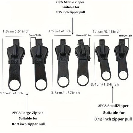 6 stuks Instant Rits Reparatie Kit Met Universeel Ontwerp & Meerdere Maten, Vervangende Rits zwart