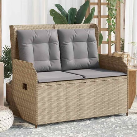 vidaXL - Tuinbankje - verstelbaar - met - kussens - poly - rattan - beige
