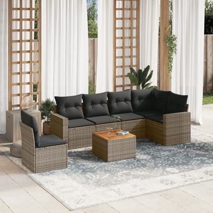 vidaXL - 7-delige - Loungeset - met - kussens - poly - rattan - grijs
