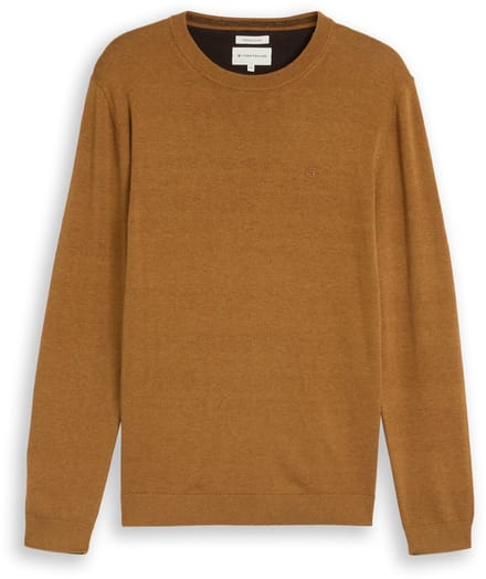 Tom Tailor - Basic gebreide trui van katoen - Maat L - dark camel melange