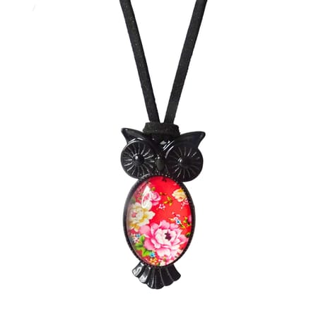 2 Love it Gebloemde Uil - Ketting - Dames - Suede veter