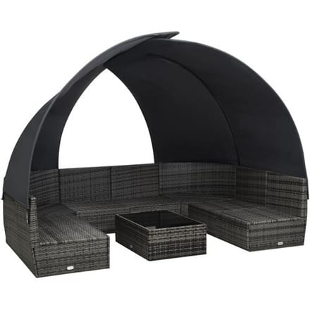 vidaXL - 9-delige - Loungeset - met - luifel - poly - rattan - antraciet