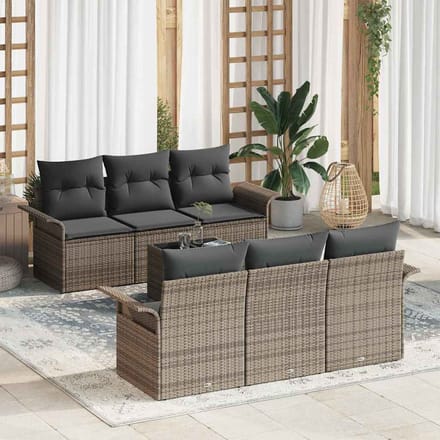 vidaXL - Tuinbank - Set - 7 - st - Grijs - poly - rattan