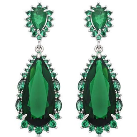 Luxenter Emerald Zirconia Metaallegering Oorbellen Rhodium Afwerking - Cakrolm
