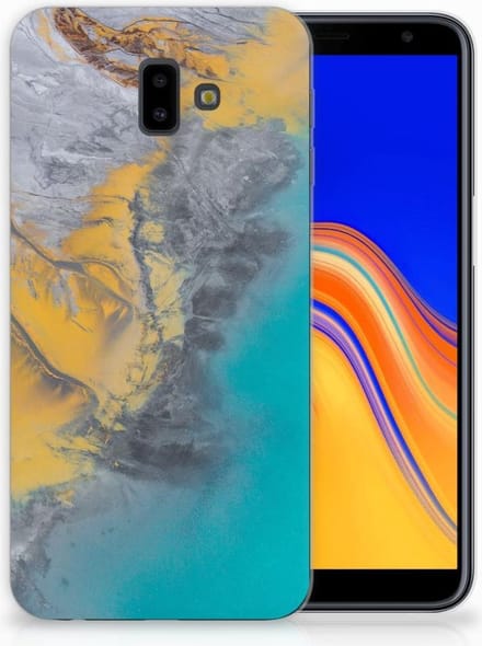 Samsung Galaxy J6 Plus (2018) TPU Siliconen Hoesje Marble Blue Gold