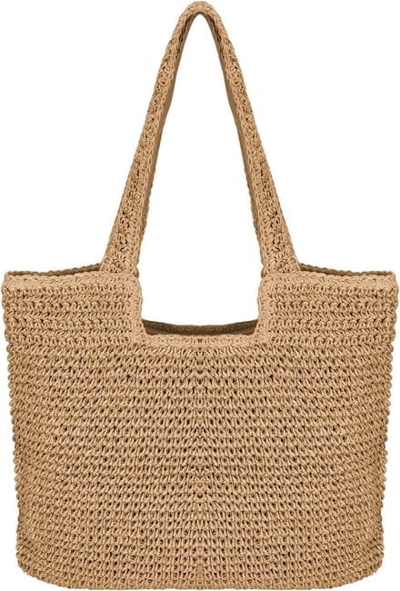 Zomer strandtas van stro handwerk - Boheemse schoudertas voor dames - bruin