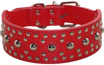 Byshayne- Halsband Lederen - Verstelbaar - Medium/Groot - 2 Inch Breed - Dubbellaags Kunstleer - Vernikkelde Hardware - Hondenhalsband