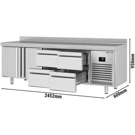 GGM Gastro Koelwerkbank PREMIUM PLUS - 2452x600mm - met 2 deuren - met 4 lades - opstand zilver