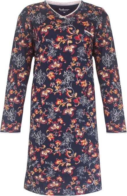 Tenderness Dames Nachthemd - Bloemen Patroon - Donker Blauw - Maat M