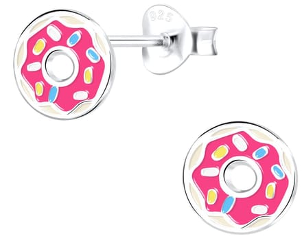 Joy|S - Zilveren donut oorbellen - 8 mm - roze