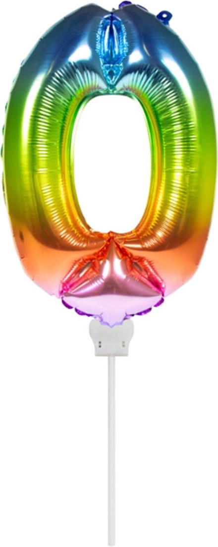 Folat - Folieballon taart Mini cijfer 0 Regenboog (13cm)