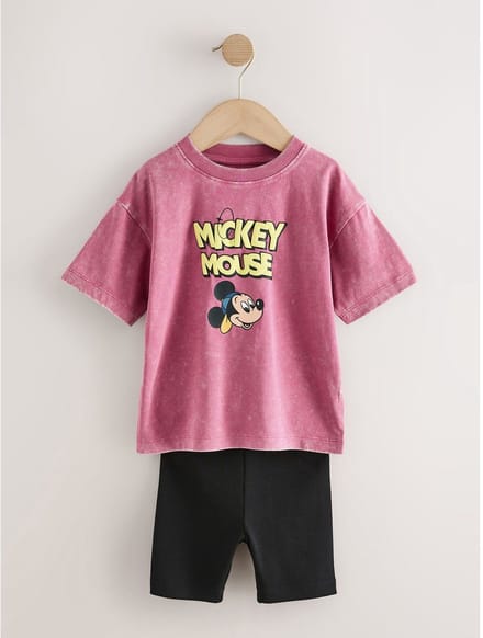Next - Jongens - groen - Mickey Mouse T-shirt en korte broek set - Roze