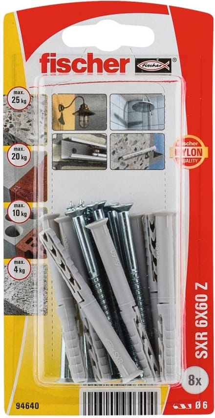 Fischer Constructieplug Sxr Nylon - Diam. 6x60mm - 8 Stuks