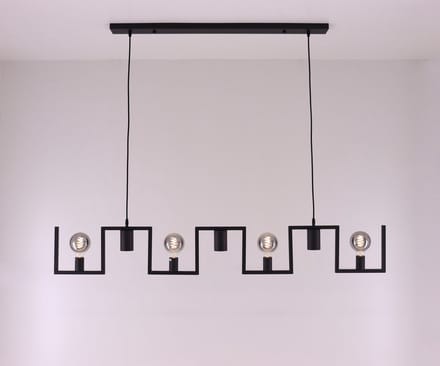 Hanglamp 7-lichts combi E27 met Gu10 spots - mat zwart 150 cm