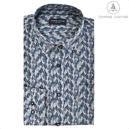 Chris Cayne overhemd lange mouw - L - navy/groen - print - borstzak