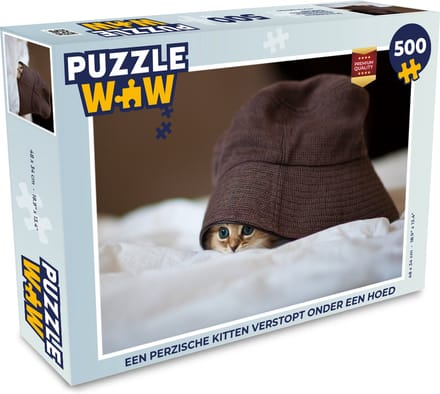Puzzel Een Perzische kitten verstopt onder een hoed - Legpuzzel - Puzzel 500 stukjes