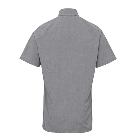 Premier Heren Micro Gingham geruit katoenen overhemd met korte mouwen (Zwart/Wit)