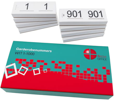 Benza - Garderobenummers cloakroom – Set 1 t/m 1000 – Dubbele Tickets - Wit