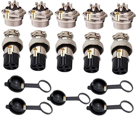 4-Pins Luchtvaart Connectoren set - 10A 20mm + Waterdichte Caps
