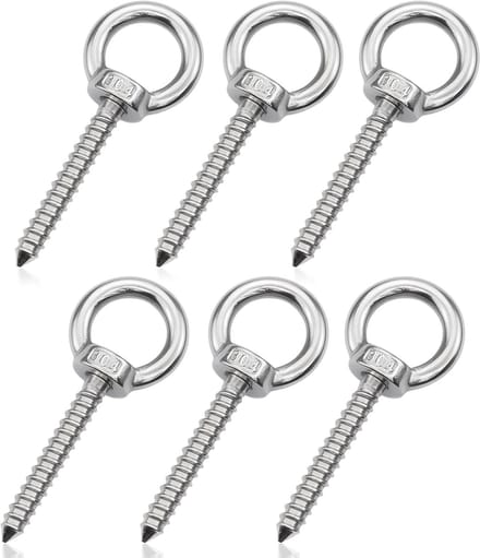 Set van 6 Ringenchroef M8 van 304 RVS, Lange Oogschroeven voor Hangmatten, Tenten en Kabelbevestiging